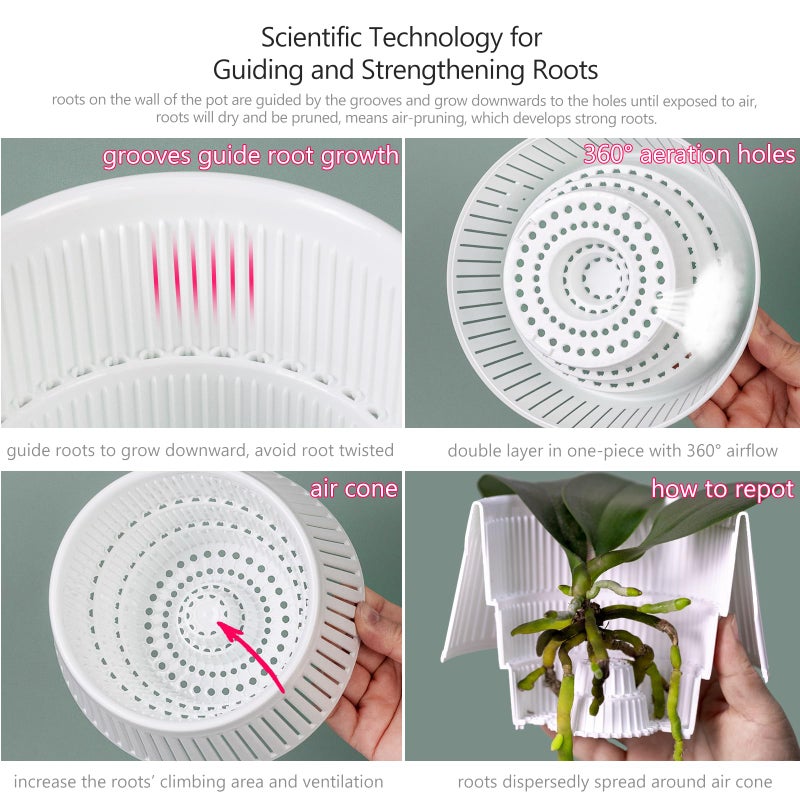 Meshpot 5 inch Orchid Pots with Holes for Repotting with Excellent Airflow and No Leaking, Set of 2, Decorative African Violet Pots with Air-Pruning, Plastic White Orchid Container with Saucers - Image 5